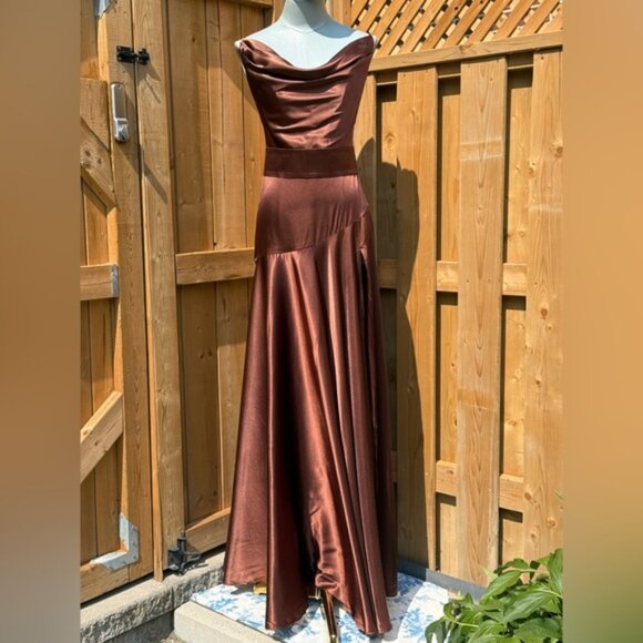 🆕 BRONX & BANCO 🧿 NWOT Leo Chocolate Brown Silk-Blend Maxi Dress, Sz S US 4 - Picture 2 of 15